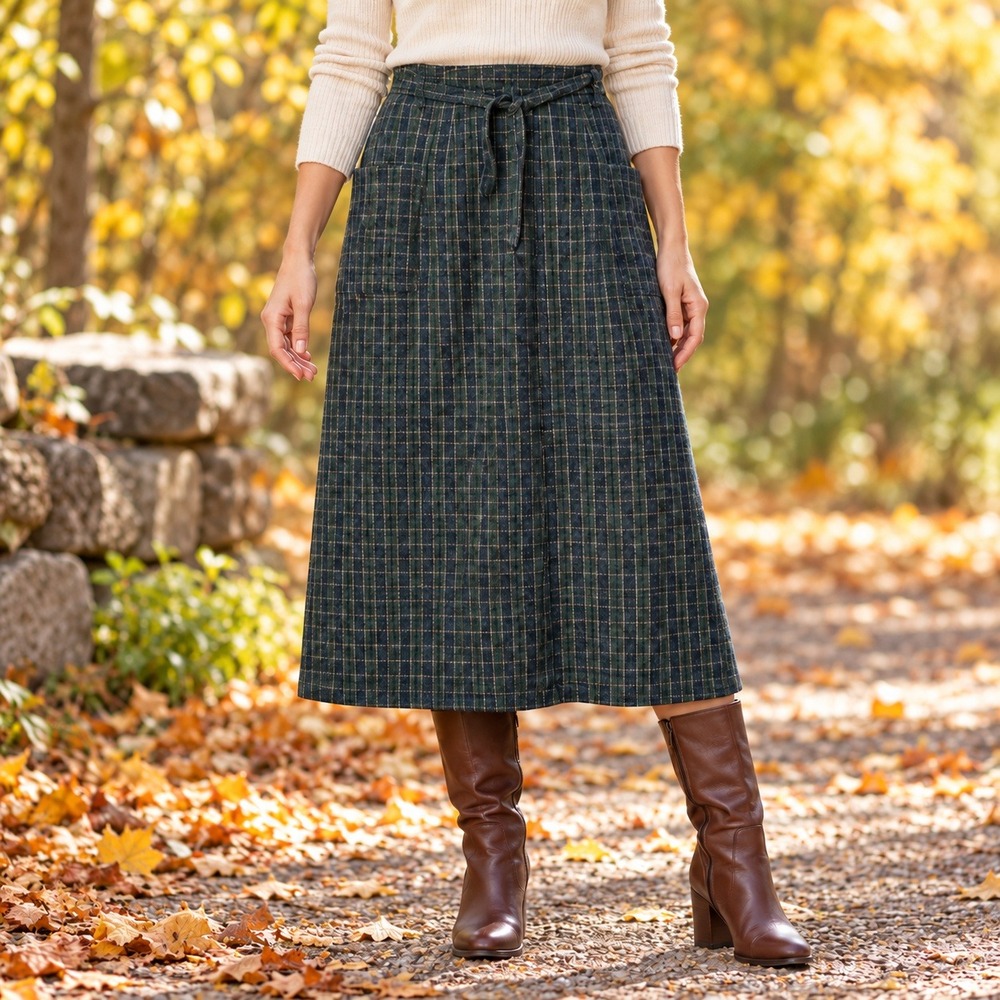 Vintage Abercrombie & Fitch Womens Plaid Linen Wrap Midi Skirt 12 90s Y2K Grunge